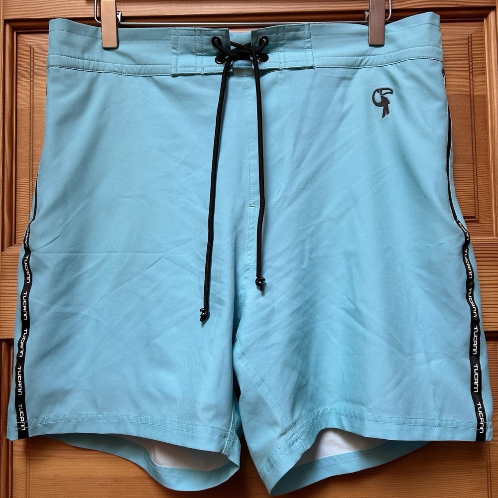 Tucann Swim Trunks Mens XL Aqua Blue Compression Lined Board Shorts Beach Surfer